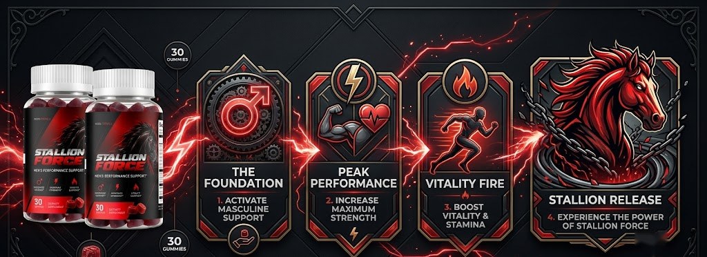 Infographic: The Foundation, Peak Performance, Vitality Fire and Stallion Release, the four stages of the Stallion Force routine